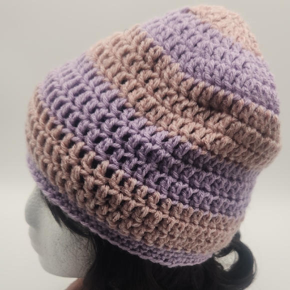 Handcrafted Pink and Purple Crochet Acrylic Beanie - Picture 3 of 7